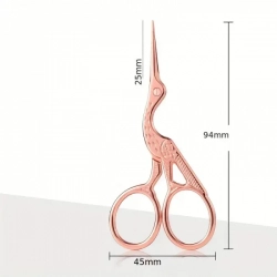 Nůžky vyšívací čáp délka 9,4 cm - růžové zlato