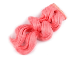 Vlasy pro panenky 25 cm vlnité - růžová střední