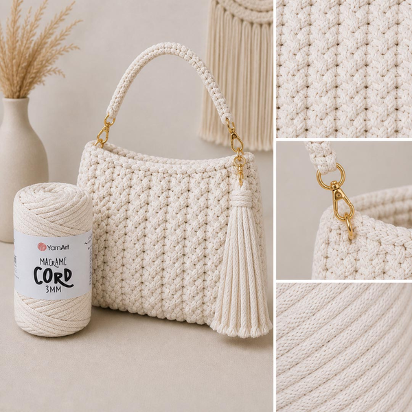 YarnArt Macrame Cord 3 mm 752 - smetanově bílá